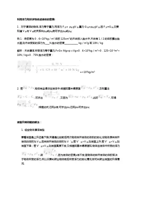 解题方法：利用浮力知识求物体或液体的密度