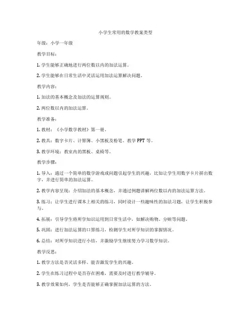 小学生常用的数学教案类型
