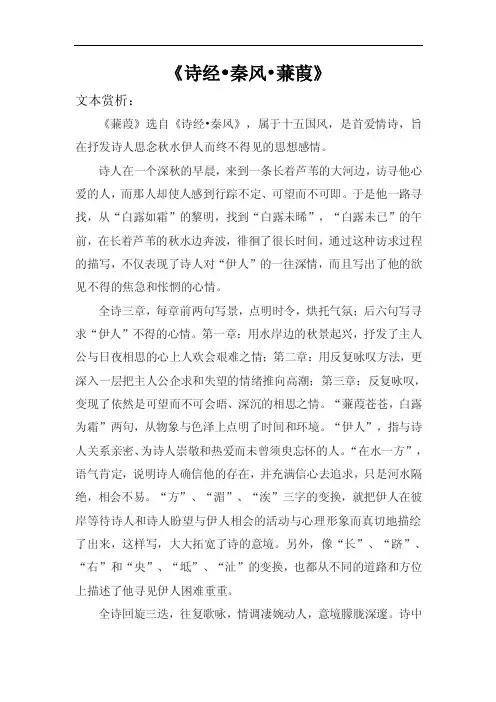 大学语文诗经蒹葭赏析