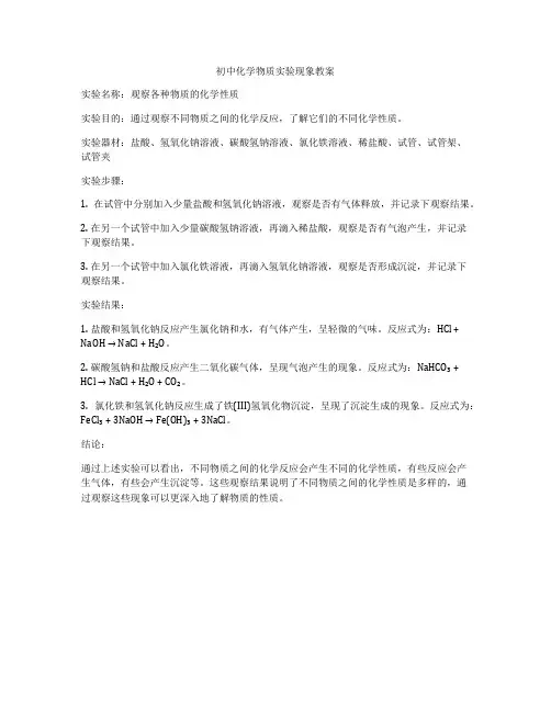 初中化学物质实验现象教案