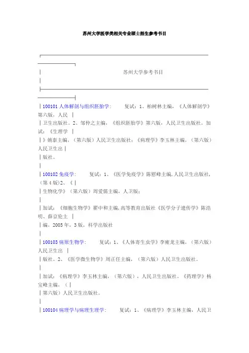 苏州大学医学类相关专业硕士招生参考书目