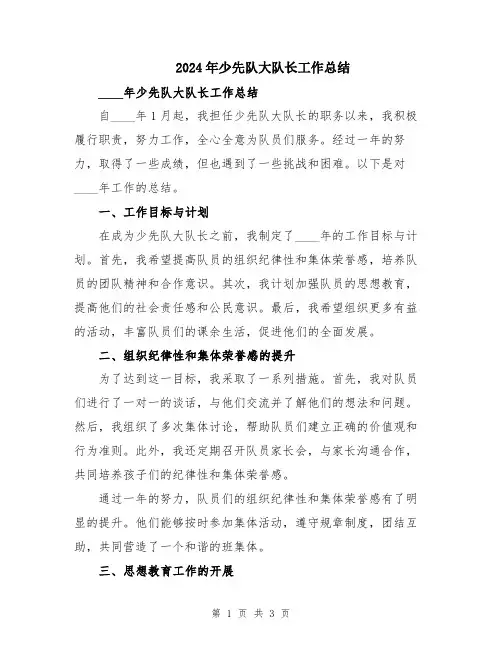 2024年少先队大队长工作总结