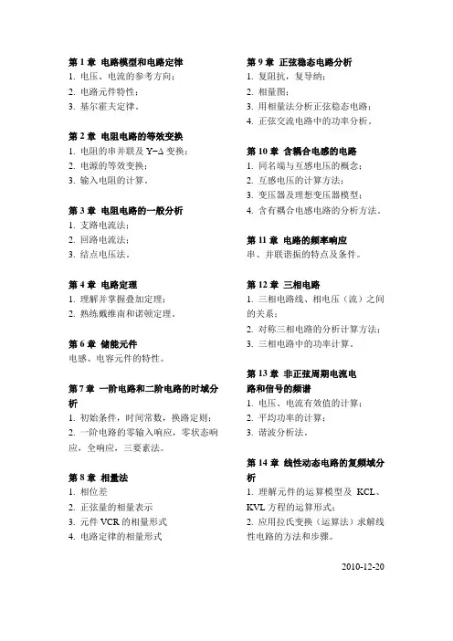 济南大学电路各章重点