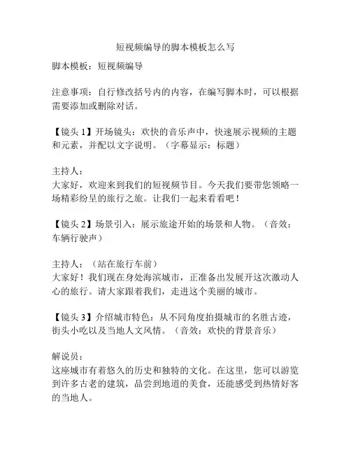 短视频编导的脚本模板怎么写