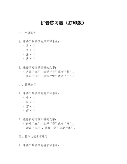 拼音练习题(打印版)