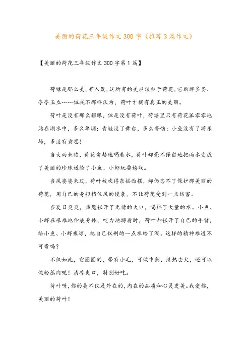 美丽的荷花三年级作文300字(推荐3篇作文)