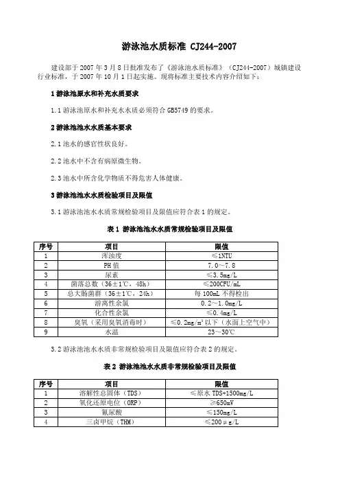 CJ244-2007游泳池水质标准