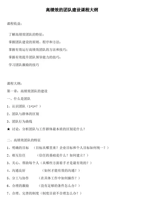 TOM高绩效的团队建设课程大纲