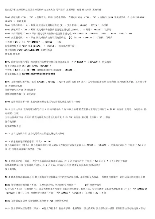 佳能复印机故障代码总结与故障代码项目解决方案大全
