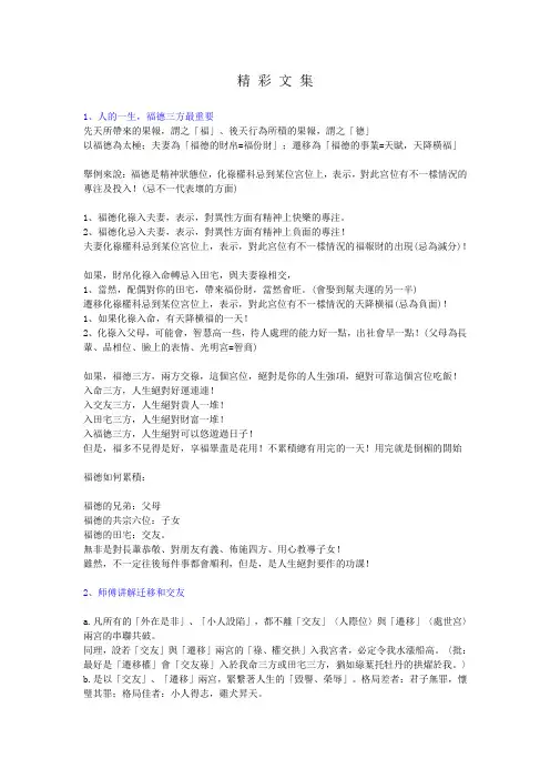 飞星紫微斗数笔记--精彩文集