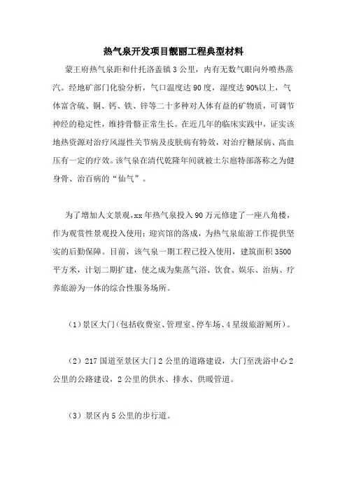 热气泉开发项目靓丽工程典型材料