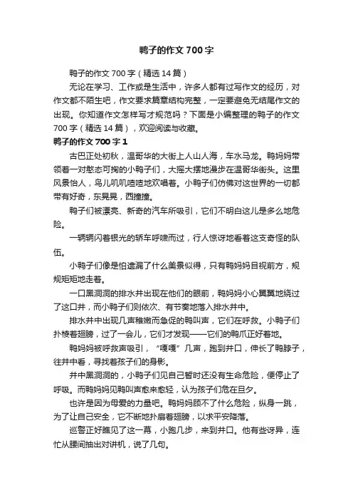 鸭子的作文700字（精选14篇）