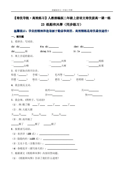 23 纸船和风筝-人教部编版语文二年级上(含答案)