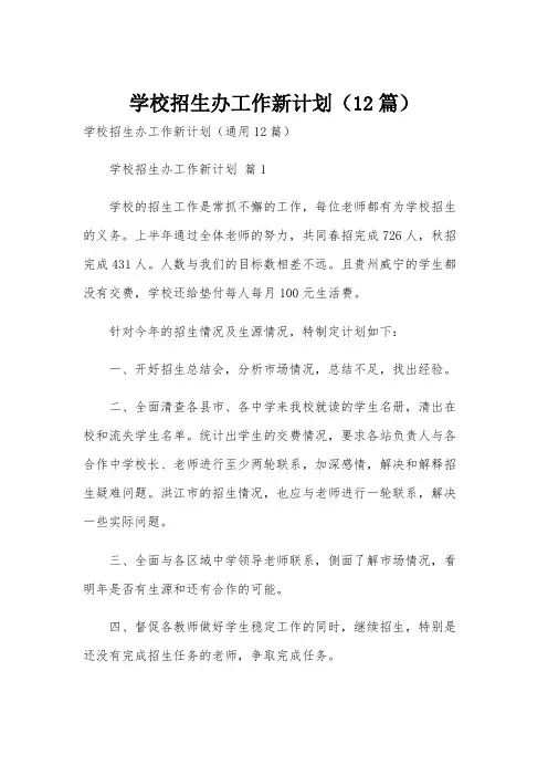 学校招生办工作新计划(12篇)