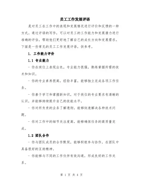 员工工作发展评语