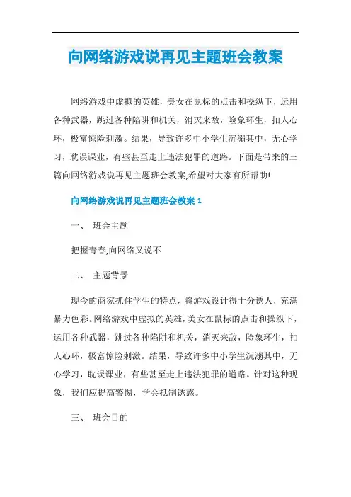 向网络游戏说再见主题班会教案