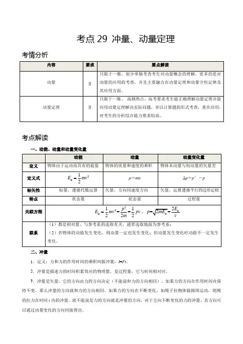 考点29 冲量、动量定理——2021年高考物理专题复习附真题及解析