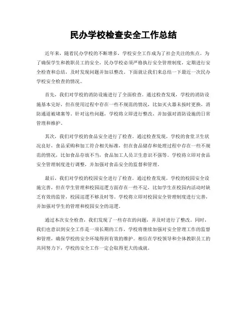 民办学校检查安全工作总结