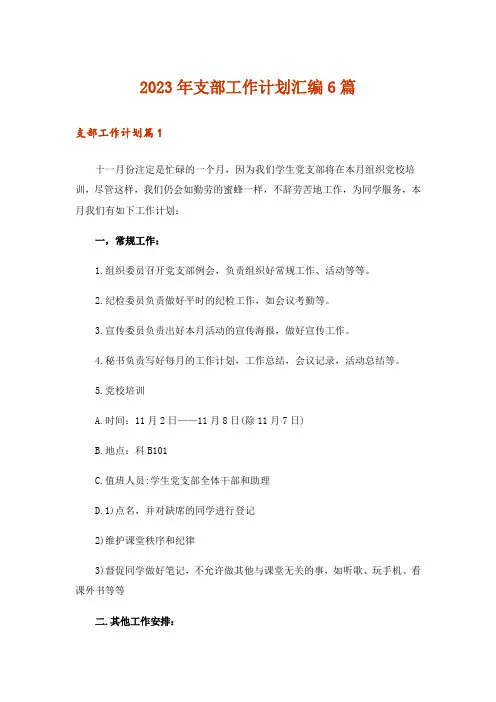 2023年支部工作计划汇编6篇