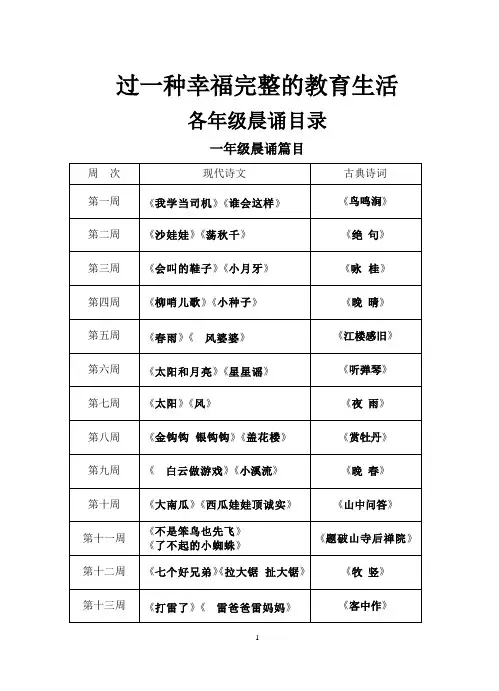 各年级晨诵内容