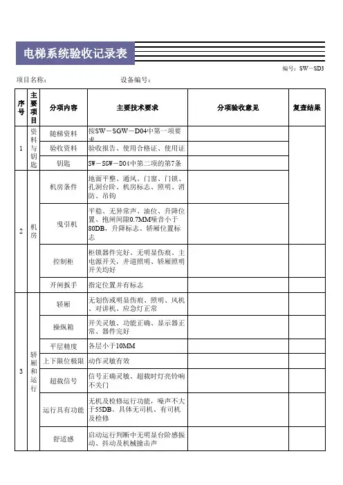 【Excel表格】电梯系统验收记录表