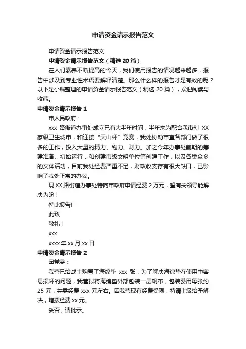 申请资金请示报告范文（精选20篇）