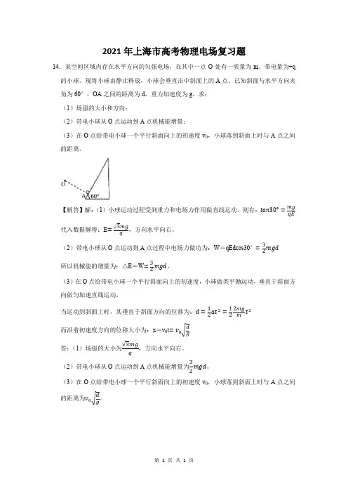 2021年上海市高考物理电场复习题 (14)
