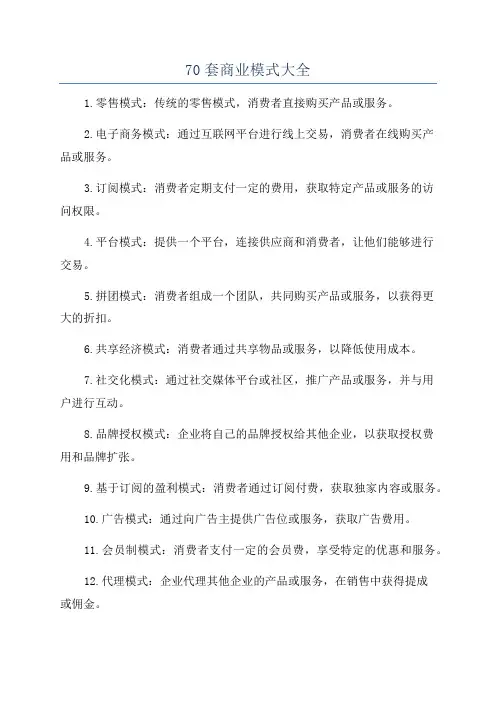 70套商业模式大全