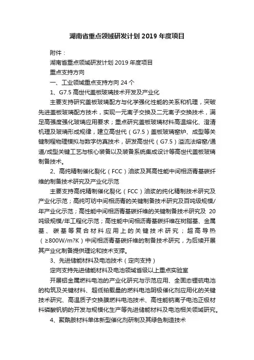 湖南省重点领域研发计划2019年度项目