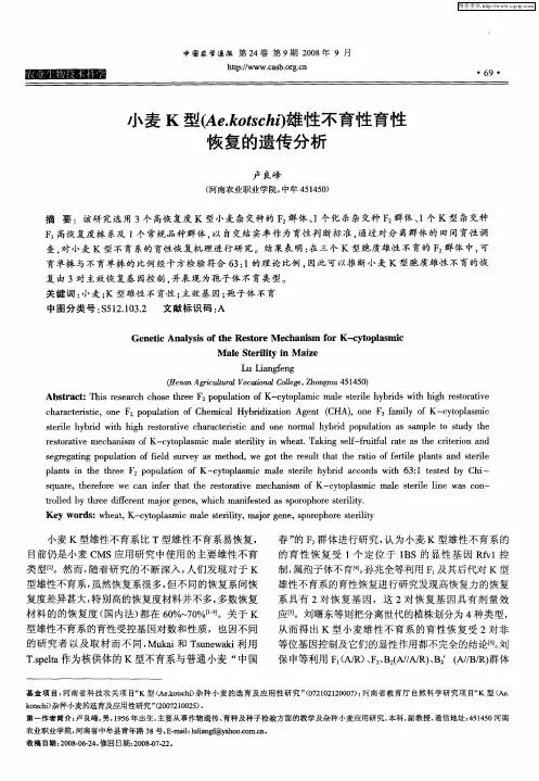 小麦K型(Ae.kotschi)雄性不育性育性恢复的遗传分析