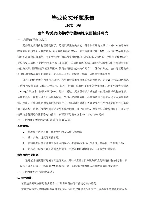 紫外线诱变改善酵母菌细胞表面性质研究【开题报告】