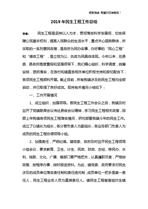 2019年民生工程工作总结
