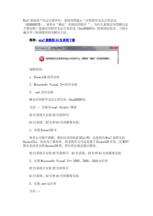 Win7系统运行软件时提示“应用程序无法正常启动(0X000007B) ”如何解决