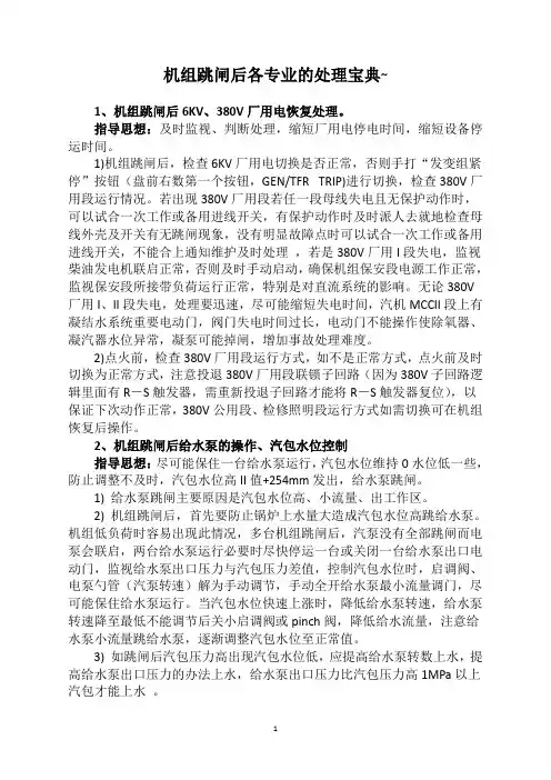 机组跳闸后各专业的处理宝典