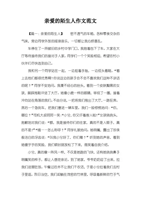 亲爱的陌生人作文范文