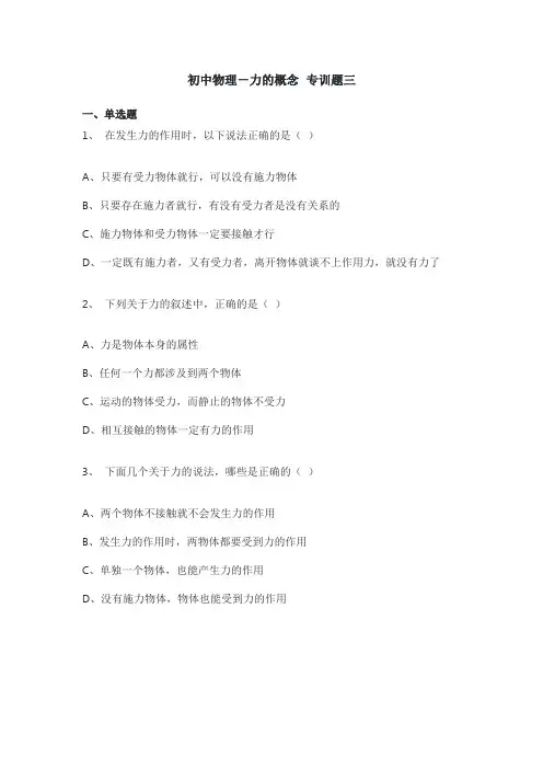 初中物理-力的概念 专训题三