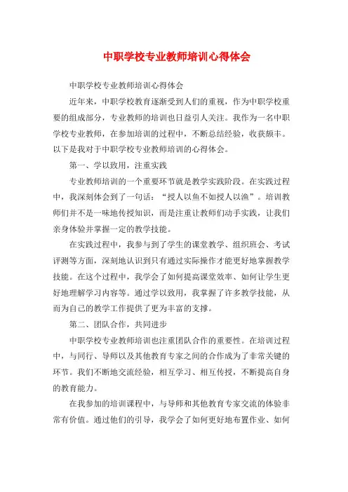 中职学校专业教师培训心得体会