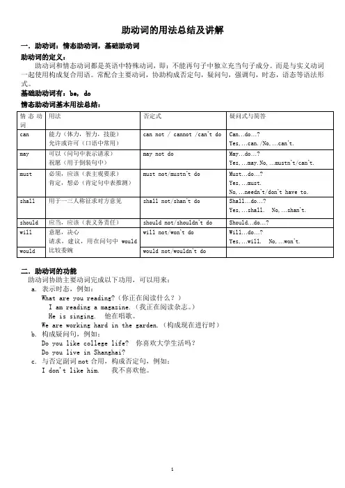 情态动词和助动词的用法详解及练习