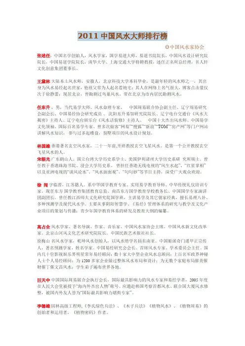2011中国风水大师排行榜