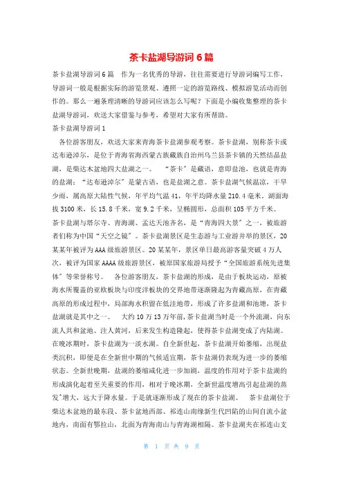 茶卡盐湖导游词6篇