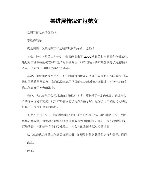 某进展情况汇报范文