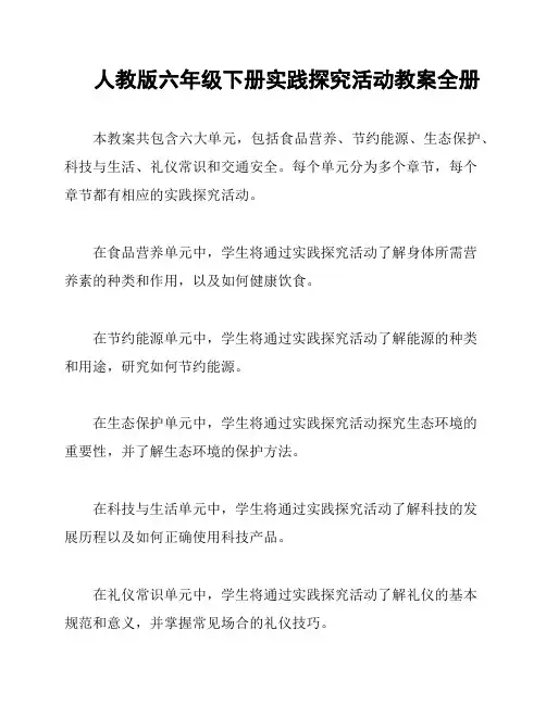 人教版六年级下册实践探究活动教案全册