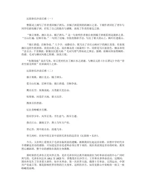 沁园春长沙读后感