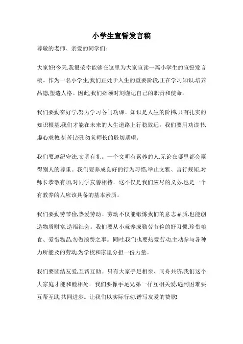 小学生宣誓发言稿