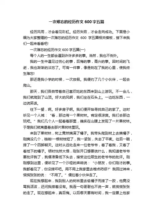 一次难忘的经历作文600字五篇