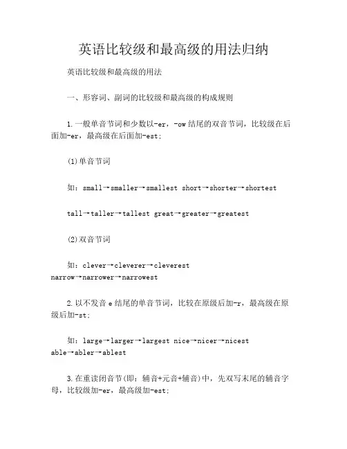 英语比较级和最高级的用法归纳
