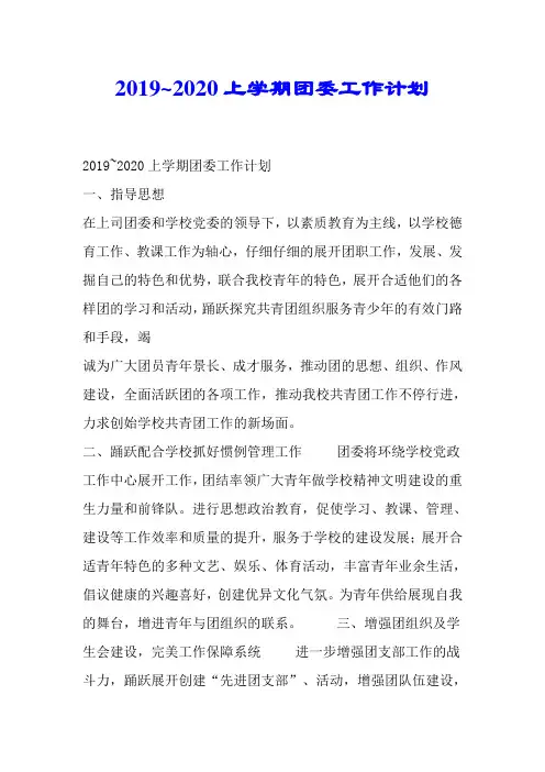 2019~2020上学期团委工作计划