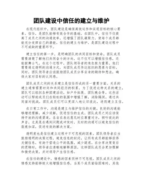团队建设中信任的建立与维护