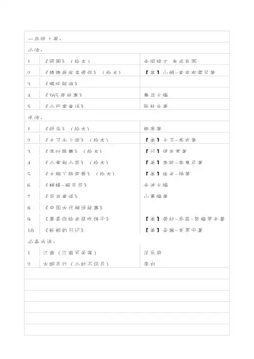 小学语文课外阅读推荐书目(1-6年级)