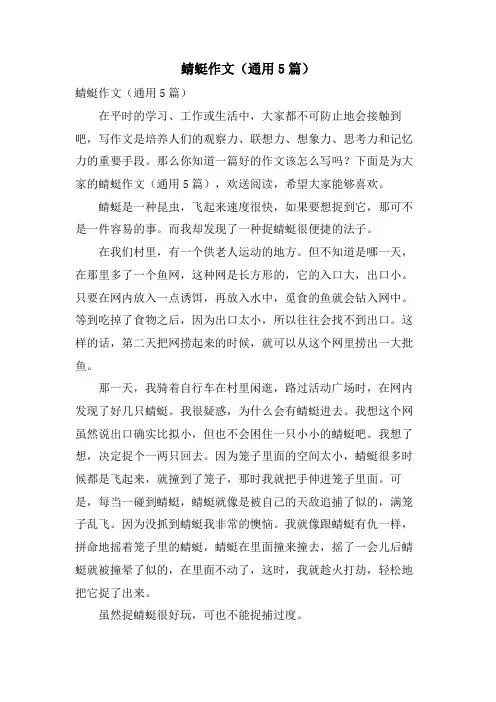 蜻蜓作文(通用5篇)